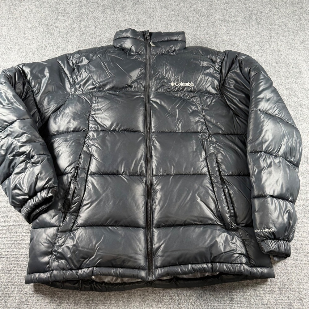 Columbia Puffer Jacket Mens Large Black Omni-Heat Quilted Full Zip Padded Coat